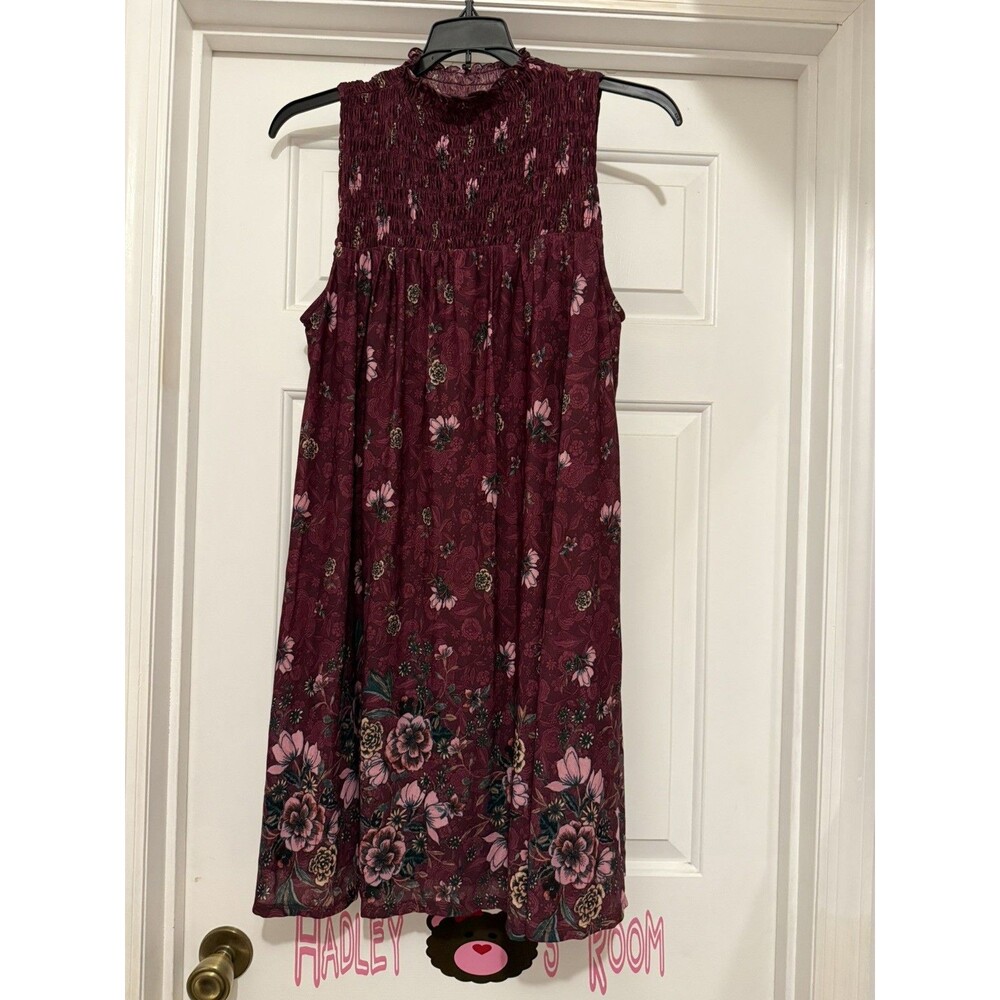Style & Co Burgundy Floral Shift Dress Sleeveless Boho Cottagecore Medium